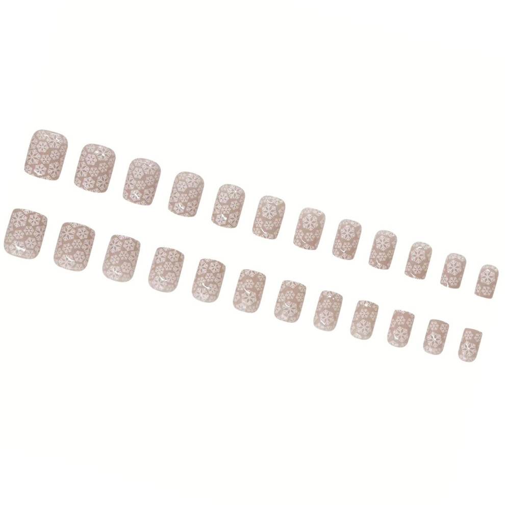 24pcs Short Square Christmas Press On Nails with Snowflake Design, Acrylic False Nails for Holiday