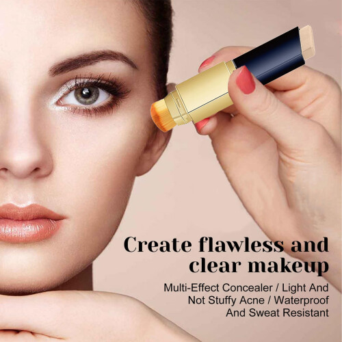 2 in 1 Double Head Concealer Brush Stick with Refillable Tube for Precise Makeup Application White 2
