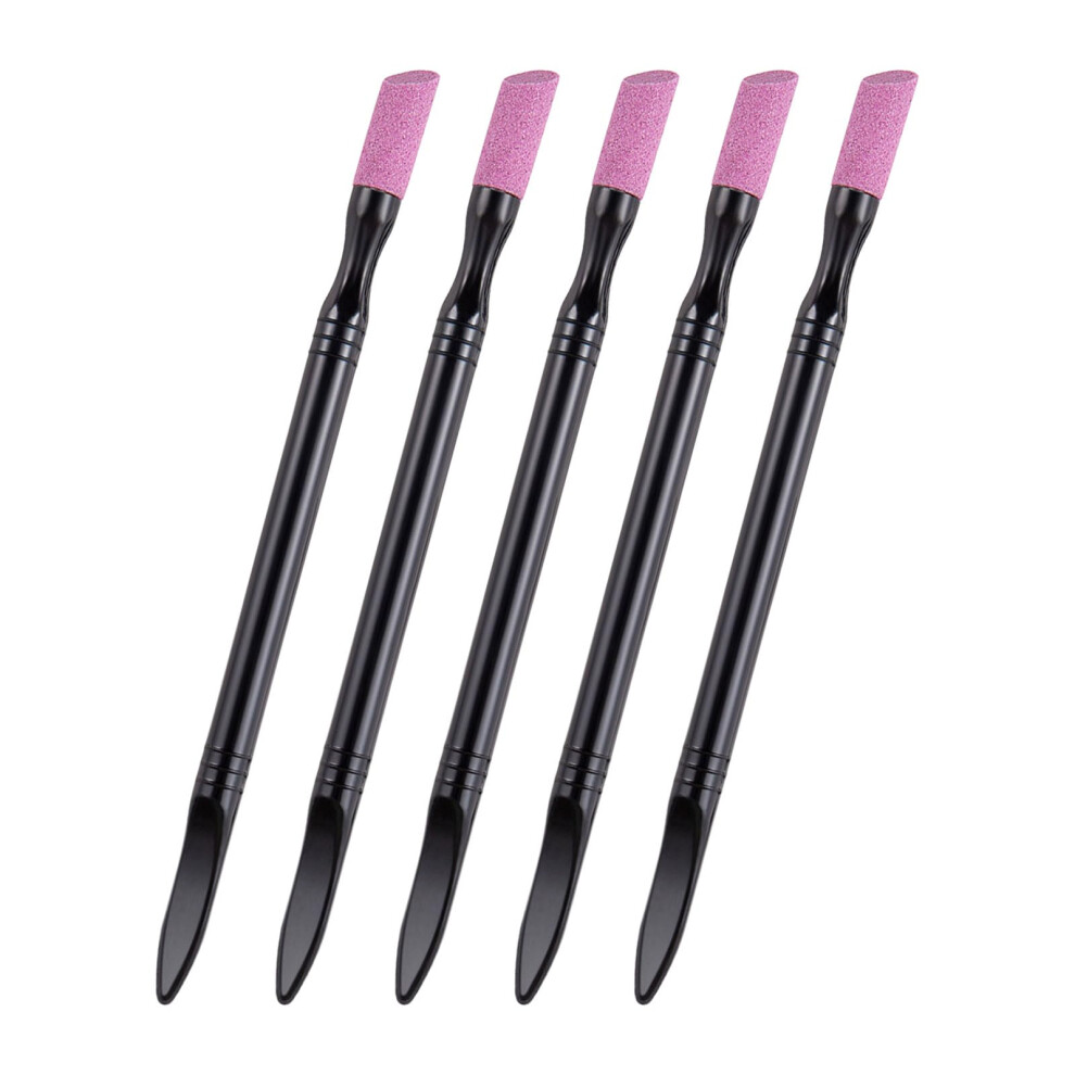 5 Pack Double Ended Cuticle Pusher with Nail File Stone for Gentle Nail Care