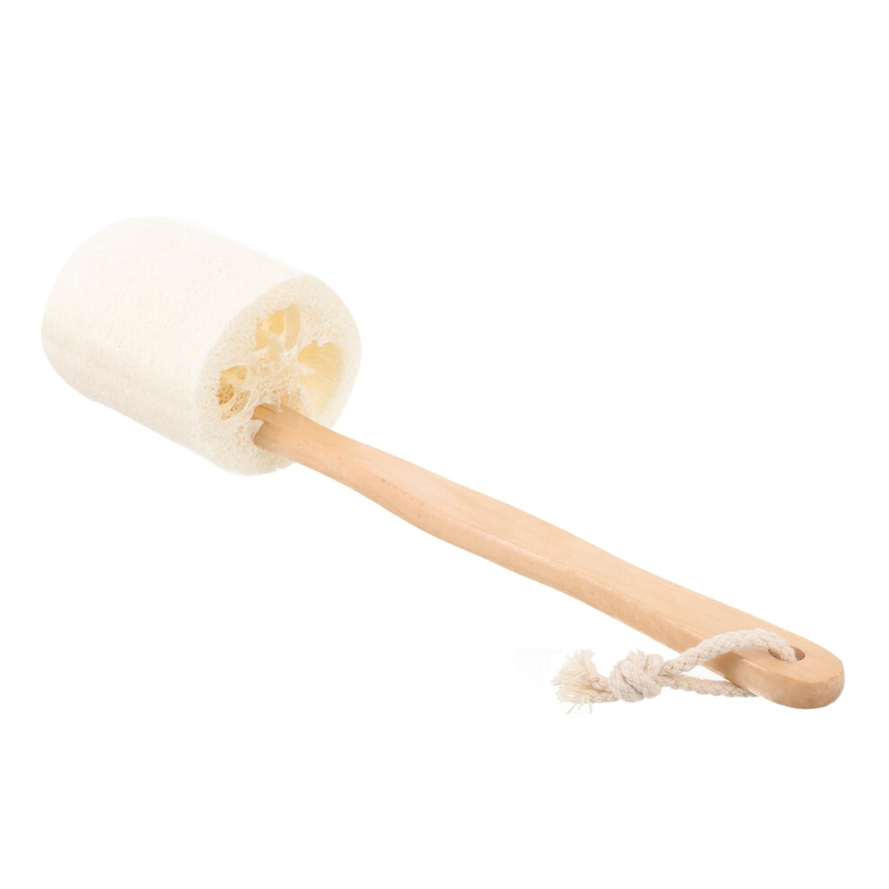 Bath Brush with Long Wooden Handle, Natural Loofah Body Scrubber for Gentle Exfoliation and Back Cleaning