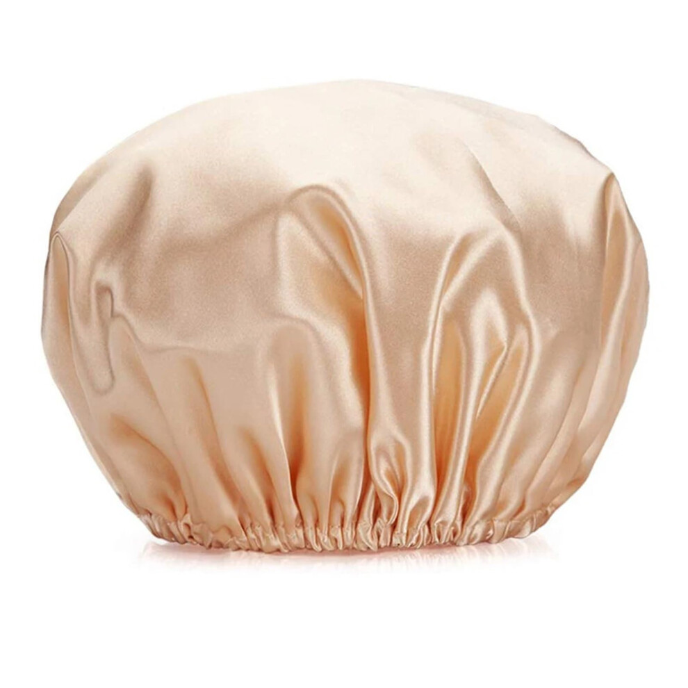 Light/Yellow Waterproof Shower Cap For Women Eva Doublelayer Reusable With Soft Satin Comfort