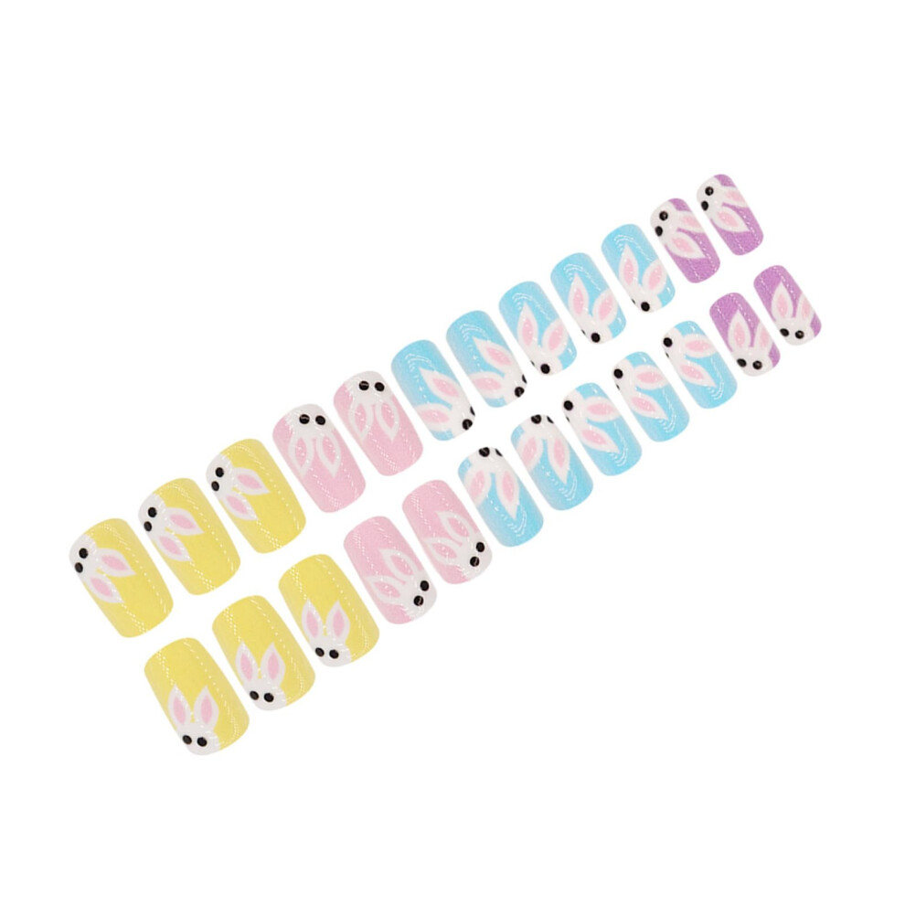 24 Pieces Short Square Press On Nails with Festive Rabbit Design Acrylic Nail Set