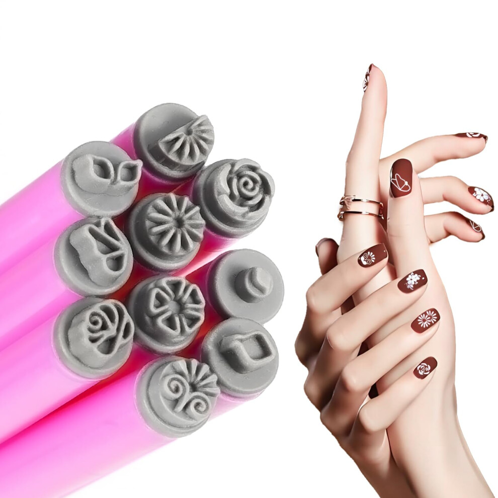 Pink Nail Art Stamp Pen Set With Silicone Tips, Flower And Butterfly Stamping Tools For Diy Manicure
