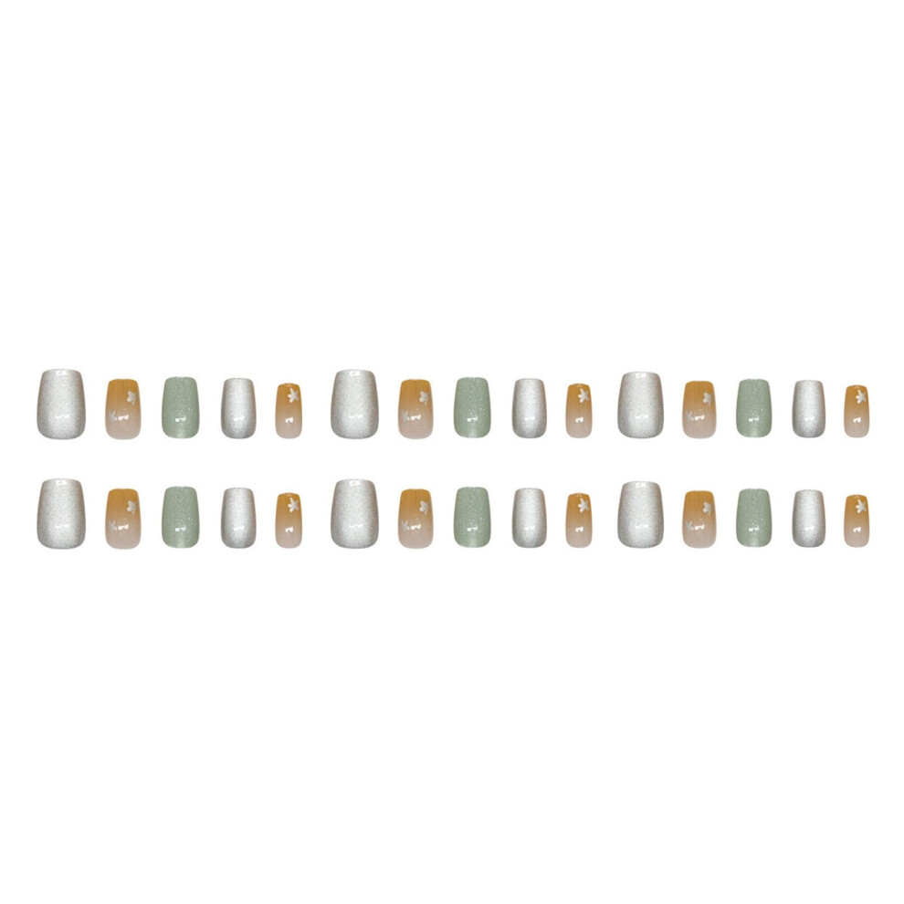 French Tip Press On Nails with Glue, Gradient Acrylic Fake Nails, Instant Salon Finish