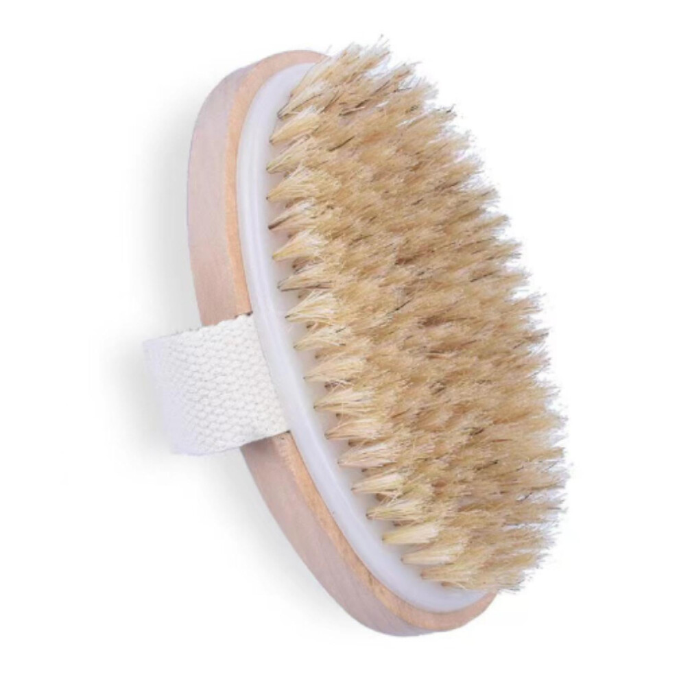 Body Brush with Natural Bristles for Deep Exfoliation and Massage, Wooden Handle Dry Brush