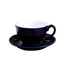 Ceramic Coffee Cup Set Cappuccino And Latte Cups With Saucers, 220ml Capacity, Navy Blue For Home Or Office