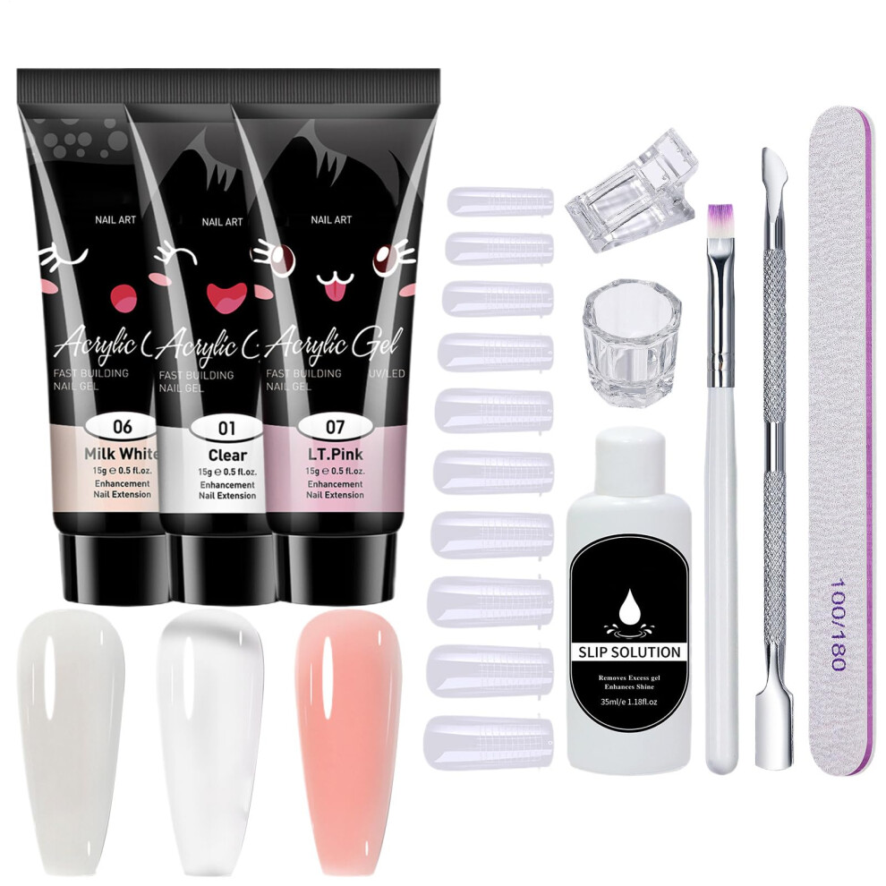 Poly Nail Gel Kit for Beginners, SalonGrade Nails at Home, LongLasting Gloss Finish, 3 Colors