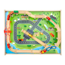 Tafel Circuit Trein Bois-Duoku-100 PCS-met Treinrail-Rollende Opberglade-Activiteiten Tafel 3 in 1 Dubbelzijdig-voor Spelen