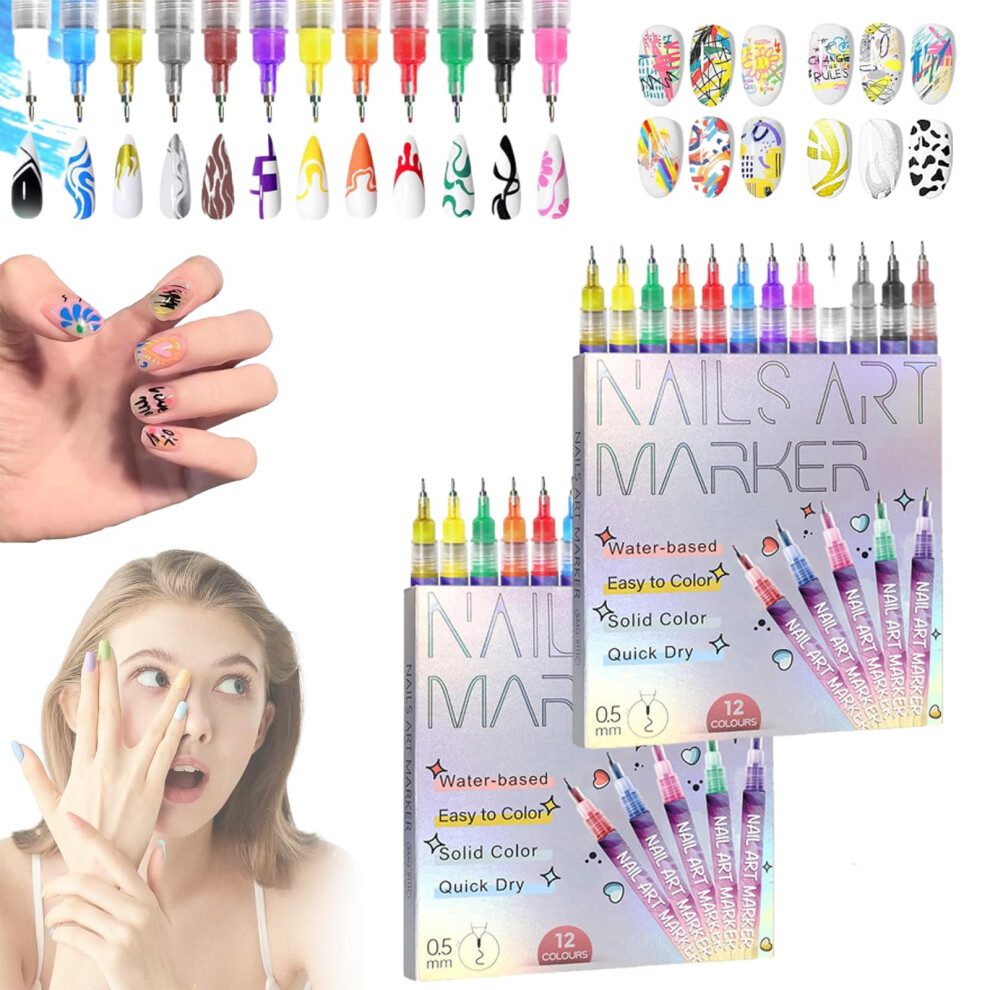 12 Colors Nail Art Pens Set with Precise Fine Tip and QuickDry Gel Markers for DIY Manicure