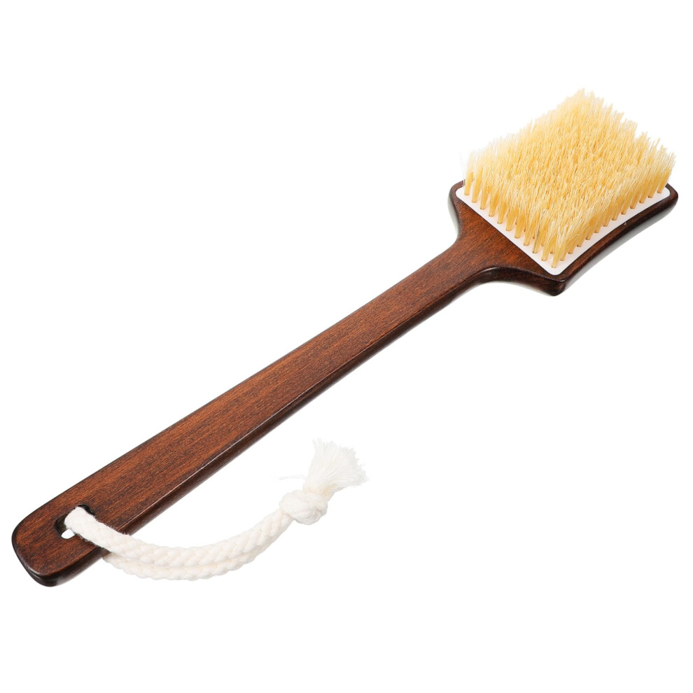 Wooden Long Handle Bath Brush with Soft Bristles for Gentle Back Scrubber Exfoliating Wet and Dry Use