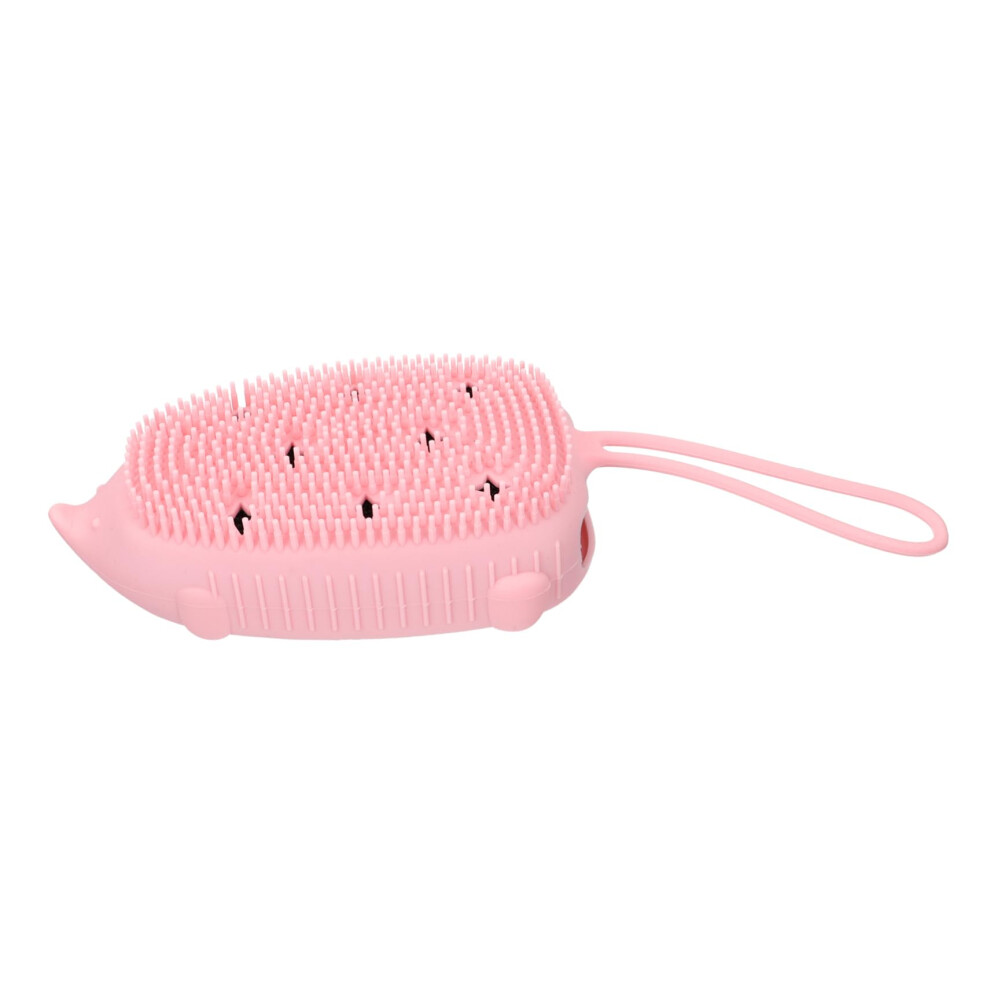 Pink Silicone Bath Body Scrubber With Soft Massage Bristles, Dualsided Exfoliating Shower Brush,