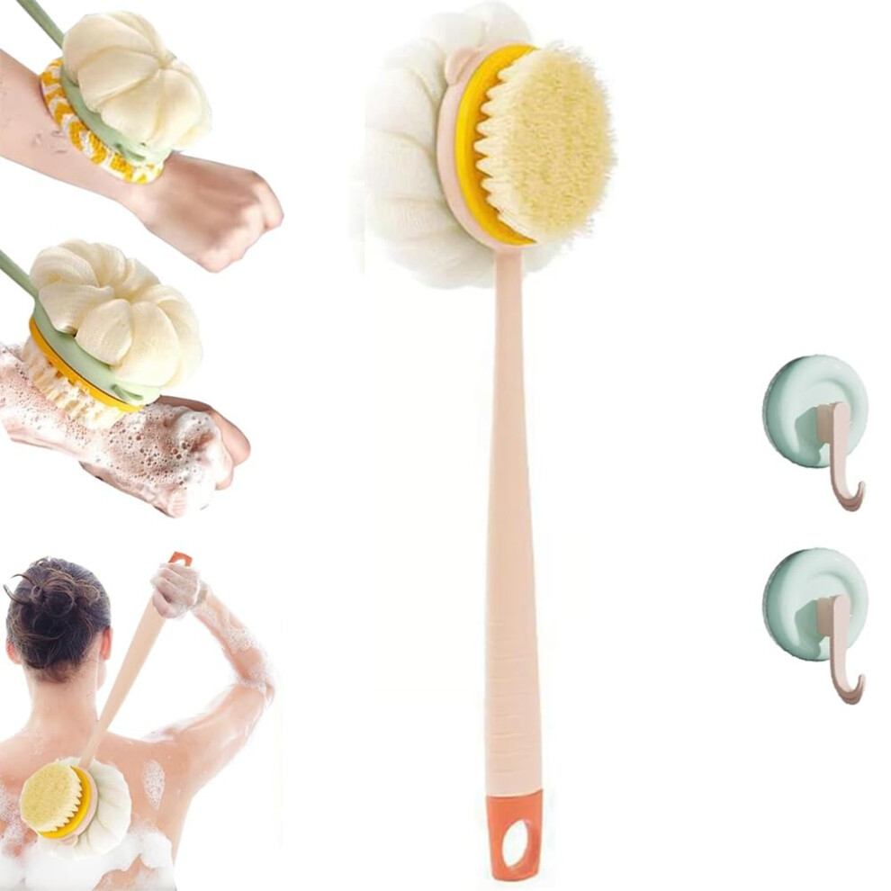 2in1 Long Handle Back Scrubber and Bath Brush with DualSided Exfoliation and Soft Bristles for Shower
