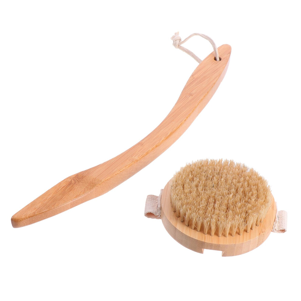 Wooden Long Handle Bath Brush for Back Cleaning, Soft Bristles Shower Scrubber for Exfoliation