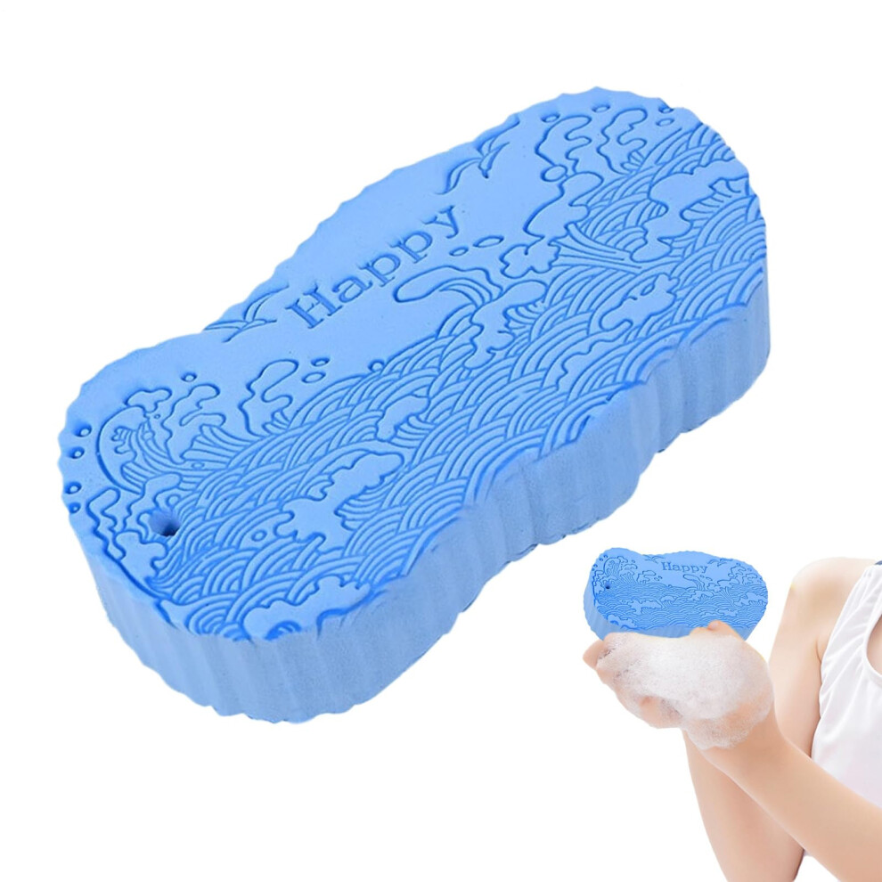 Blue Pva Bath Sponge With Dual Texture For Gentle Skin Exfoliation, Ergonomic Grip For Adults And Kids