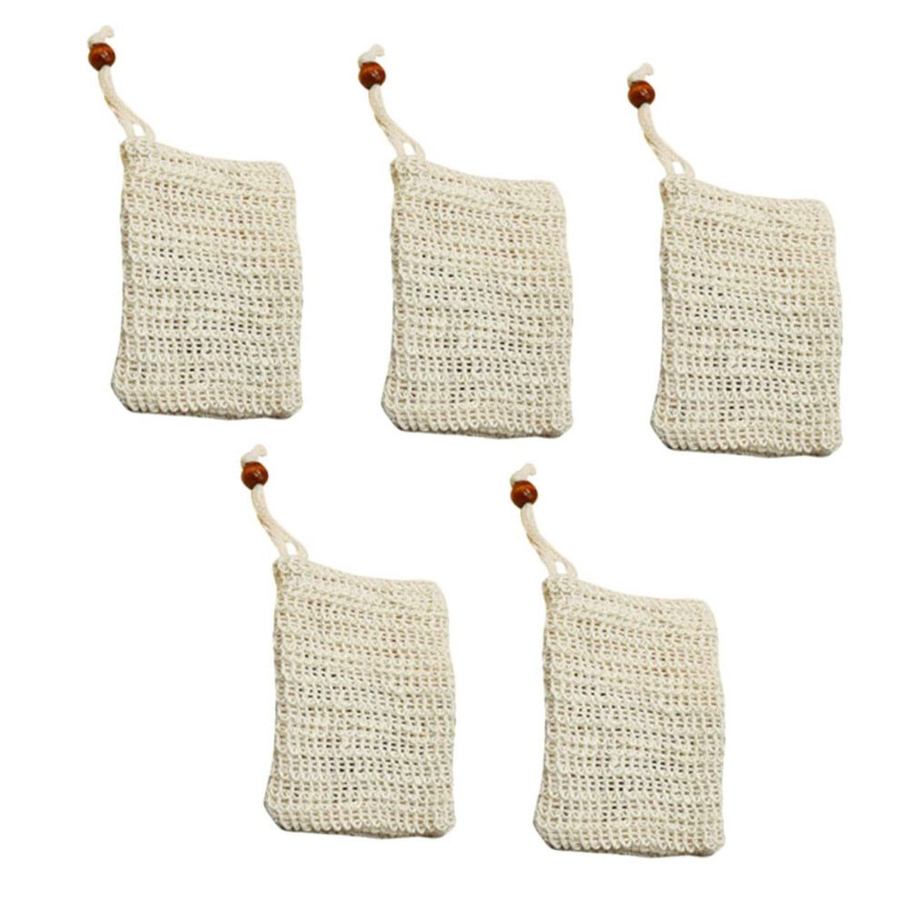 5Pcs Sisal Soap Saver Bag with Drawstring for Shower Exfoliating and Gentle Facial Cleansing