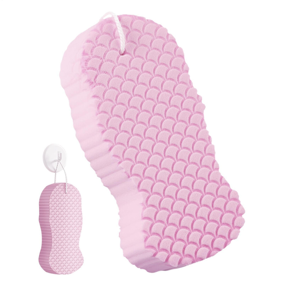 Pink Soft Pva Bath Sponge For Gentle Exfoliation, Doublesided Shower Sponge With Hanging Rope