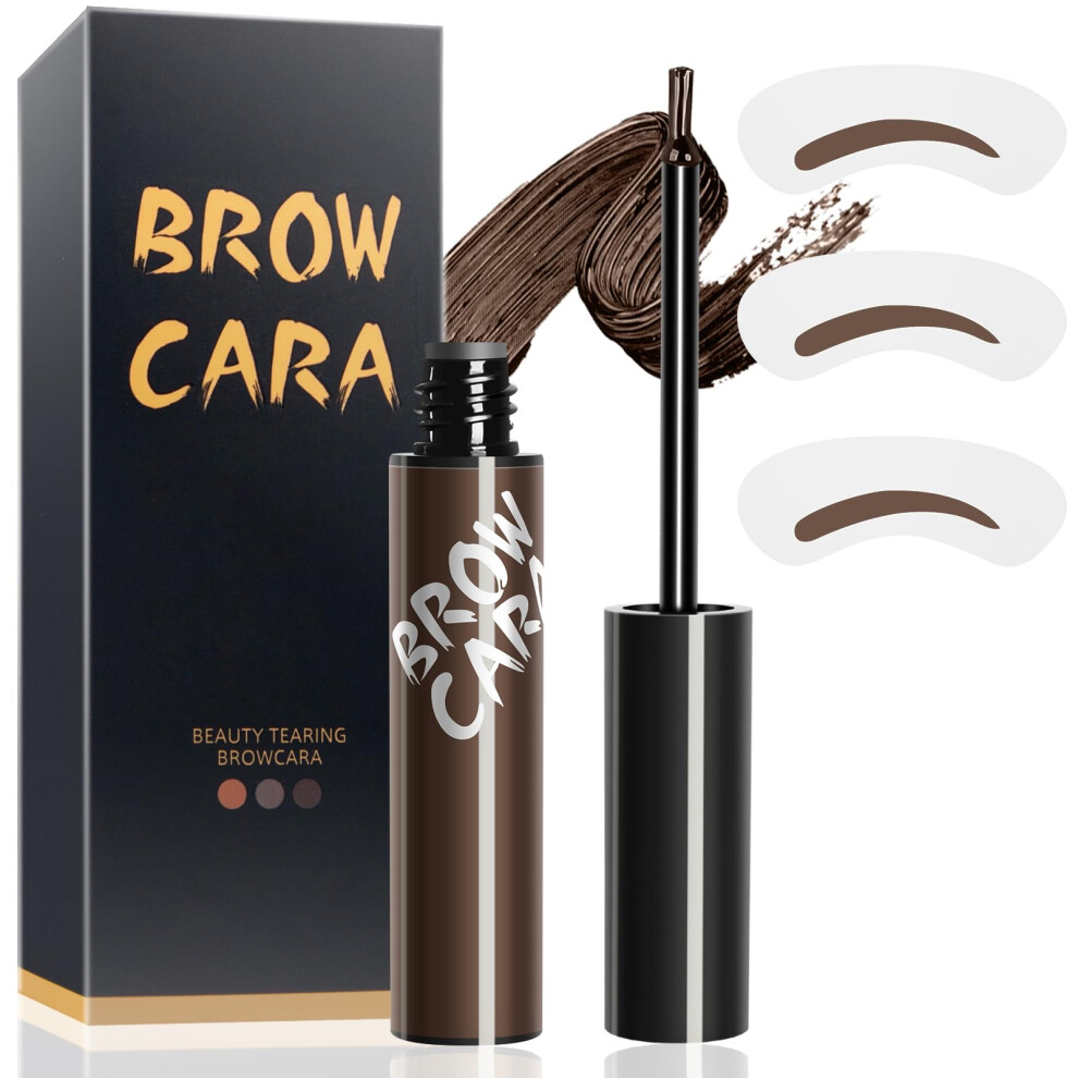 Brown Waterproof Peel Off Eyebrow Tint Gel With Shaping Stencils, 3Day Long Lasting Dark Brow Tattoo