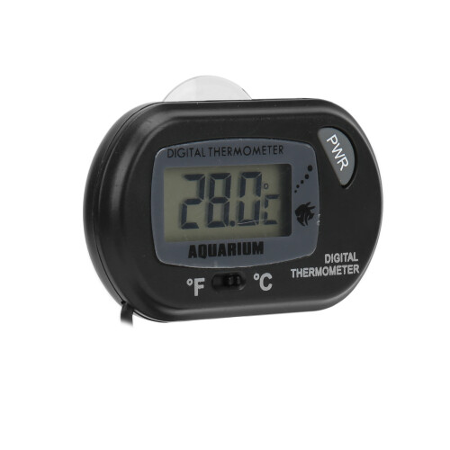 Termometro digitale per acquari con display LCD e ventosa, misurazioni di alta precisione, struttura resistente e regolabile. 1
