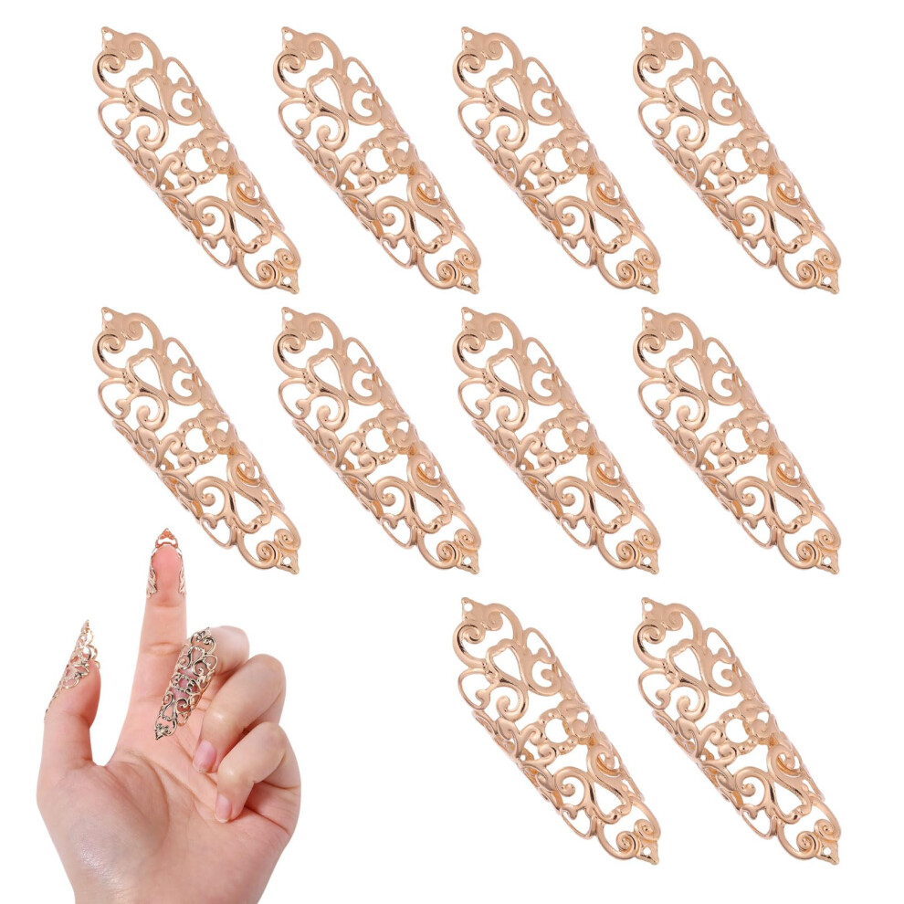 Punk Fingertip Claw Rings Set 10pcs Golden Metal Nail Covers for Halloween Cosplay Adjustable Fit