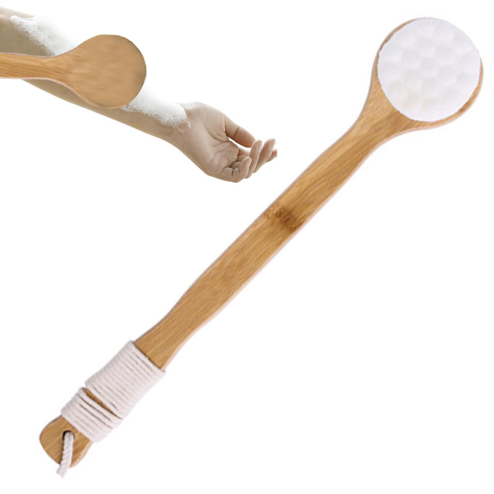 Bamboo Back Scrubber for Shower with Long Handle Soft Bristles, MuscleSoothing Body Brush