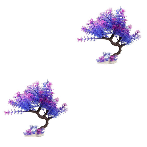 2Pcs Durable Purple Artificial Aquarium Plants for Fish Tank Decor 2