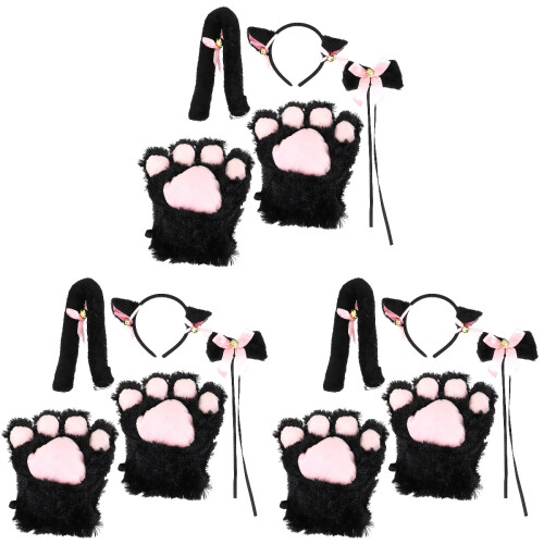 3Sets Black Kitten Cosplay Costume with Ears Tail Bow Tie Performance 1