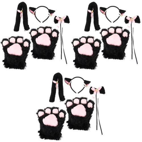 3Sets Black Kitten Cosplay Costume with Ears Tail Bow Tie Performance 2