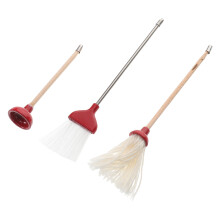 3Sets Puppenhaus Reinigungsausstattung Rot Mop Besen Pümpel