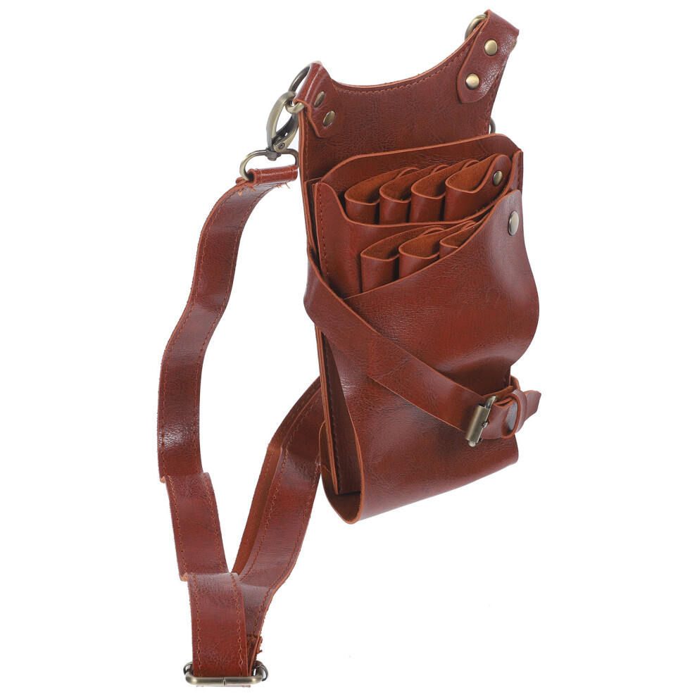 Vaguelly 5Pcs Brown Hairdresser Storage Waist Bag Barber Clipper Shear Holder