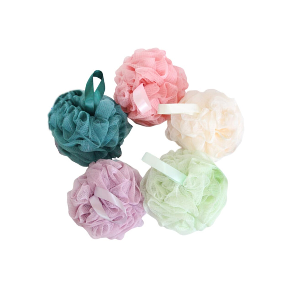 5Pcs Soft Mesh Bath Sponge Balls for Shower, Gentle Exfoliating Loofah Pouf, 5 Colors