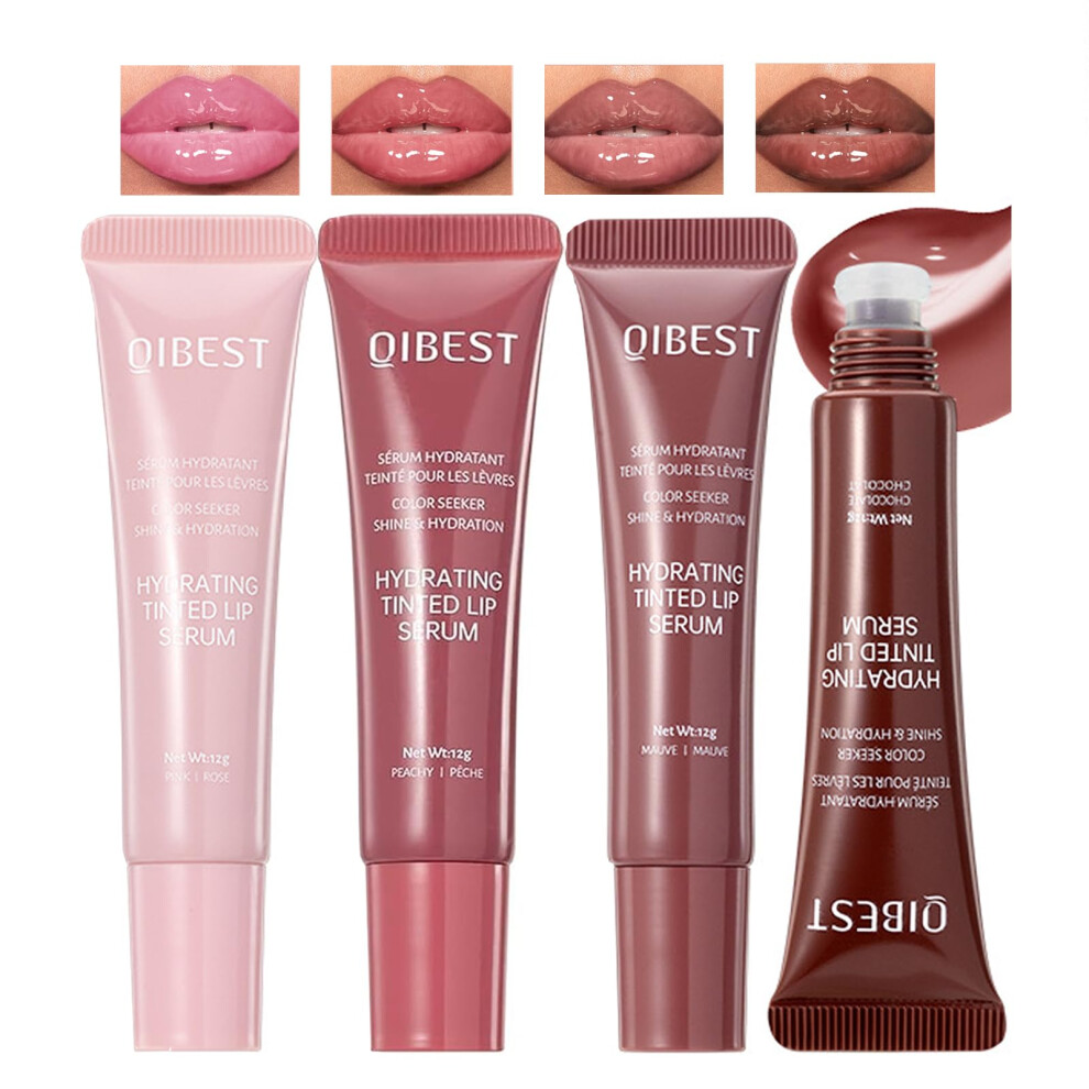 Hydrating Tinted Lip Plumper Gloss Set with Polypeptide Nourishment, LongLasting NonSticky Shine, 4 Pack