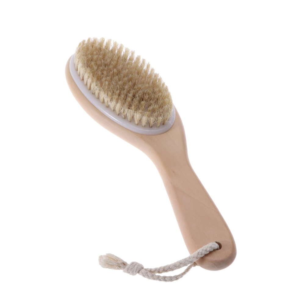 Bath Brush with Curved Handle for Deep Exfoliation and Smooth Skin, Natural Bristle Shower Scrubber