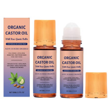 2 Pcs Organic Castor Oil Roll On with Rose Quartz Roller for Hair Growth, Lashes and Brows