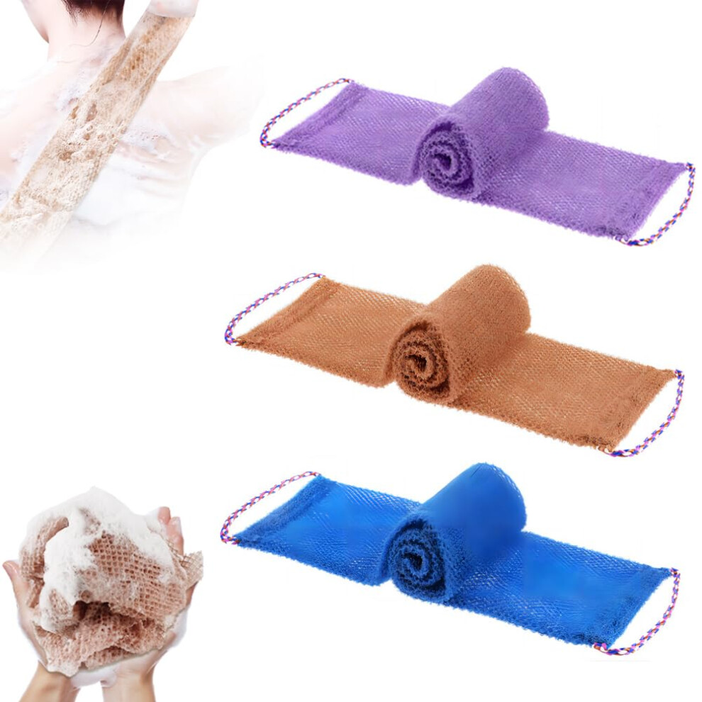 African Exfoliating Net Sponge 3PCS with Handles for Deep Cleansing and Full Body Shower Scrub
