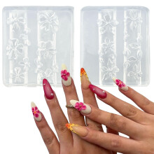 2 Pack 3D Hibiscus Flower Nail Art Silicone Molds with Realistic Floral Design for Resin Manicure