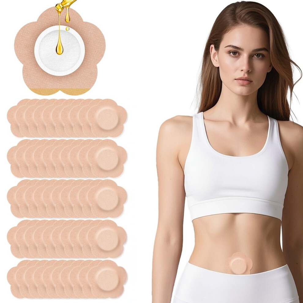 Beige 50 Pcs Castor Oil Belly Button Patch Organic Cotton Leakproof Selfadhesive Pads Flowers