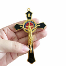 Red Enamel 4.7X2.7 Inch Wall Crucifix Black Catholic Medalla