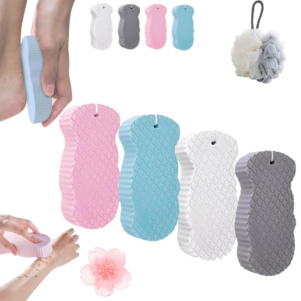 Exfoliating Bath Sponge 4PCS, 3D Soft Body Scrubber for Gentle Skin Exfoliation and Dead Skin Removal