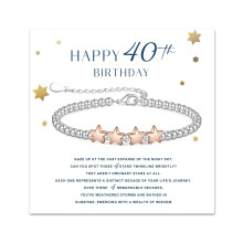 40-års bursdagsgaver til kvinner, sølvarmbånd justerbare armbånd til kvinner med bursdagskort, med rosa pentagram, ideer til mamma datter jente
