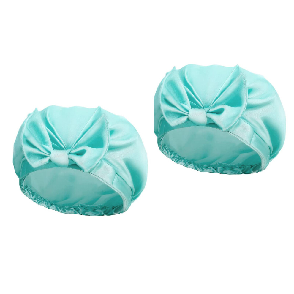 2 Pack Double Layer Waterproof Shower Cap for Women with Bowknot, Reusable Bathing Hair Protection