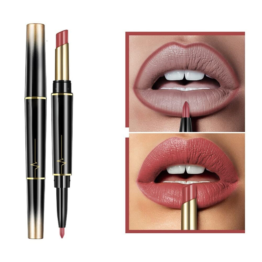 Matte Lipstick and Lip Liner Set 2 in 1 Waterproof Long Lasting NonStick 16 Colors (#02)