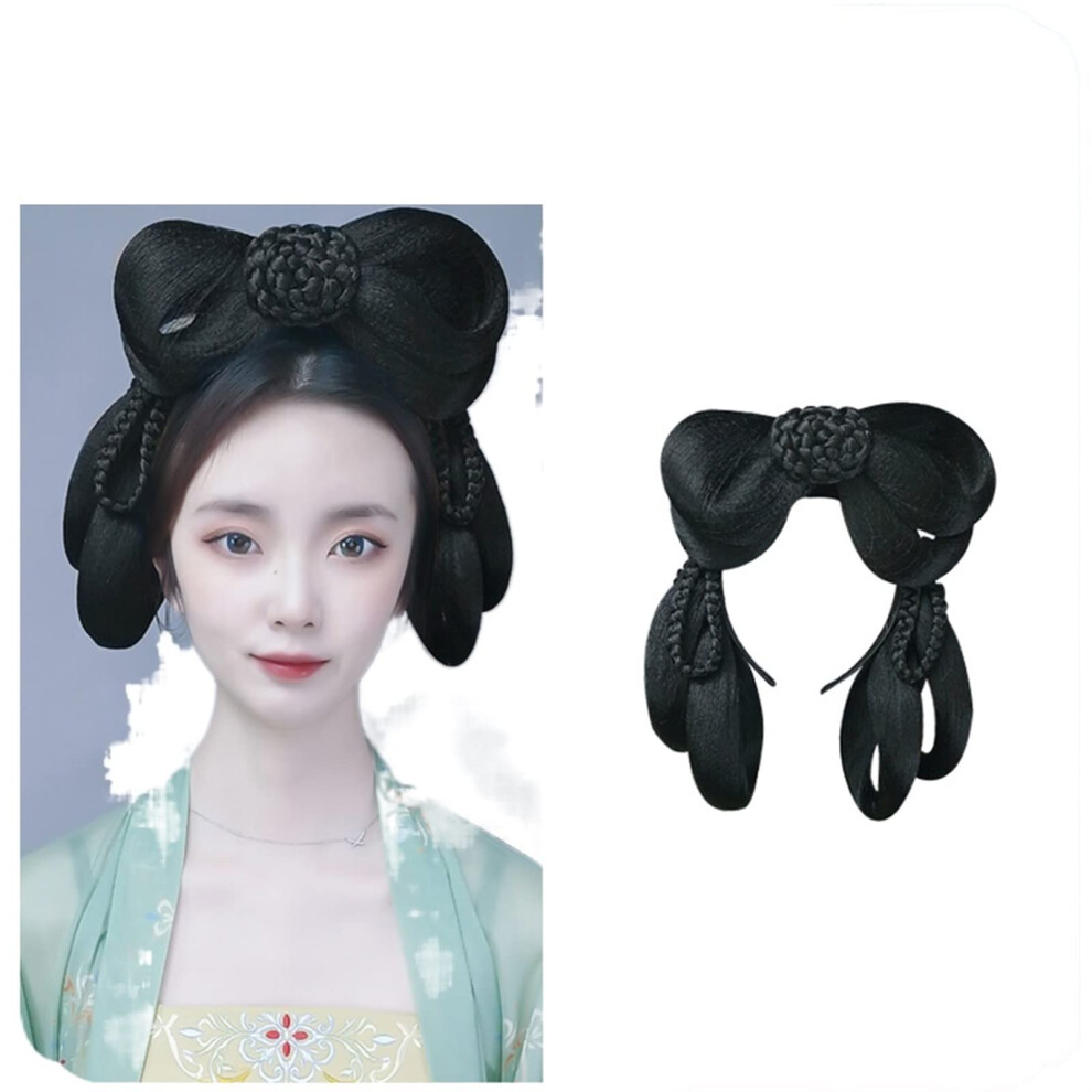 Unisex Chinese Hanfu Wig With Bangs Heat Resistant Fiber Hair Bun For Women Cosplay Dance P1b/30