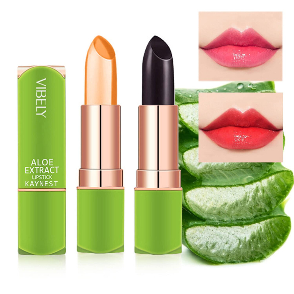 2 Packs Aloe Vera Lipstick with Color Changing Moisturizing Lip Balm Waterproof Long Lasting Hydration