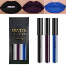3Pcs Dark Red Black Purple Blue Matte Liquid Lipstick Set Waterproof Long Lasting Smudge Proof