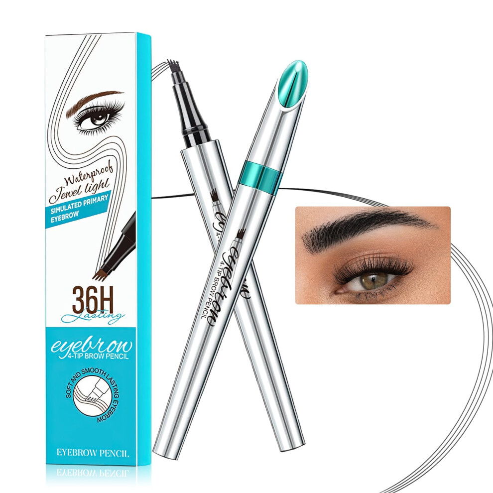 Black Microblading Eyebrow Pen With 4 Fork Tip Waterproof Longlasting Brow Pencil For Natural Brows