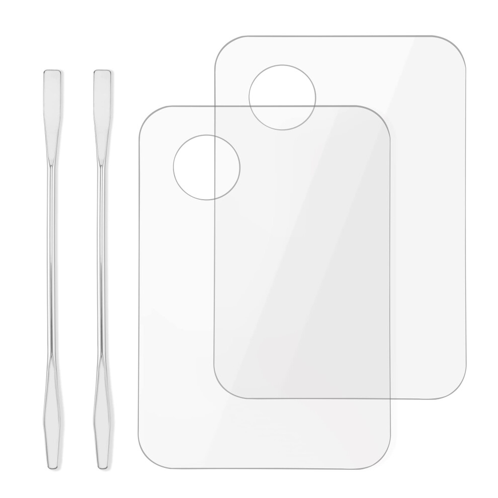Acrylic Makeup Mixing Palette with Stainless Steel Spatula for Precise Color Matching, 2 Pcs Transparent Foundation Tray