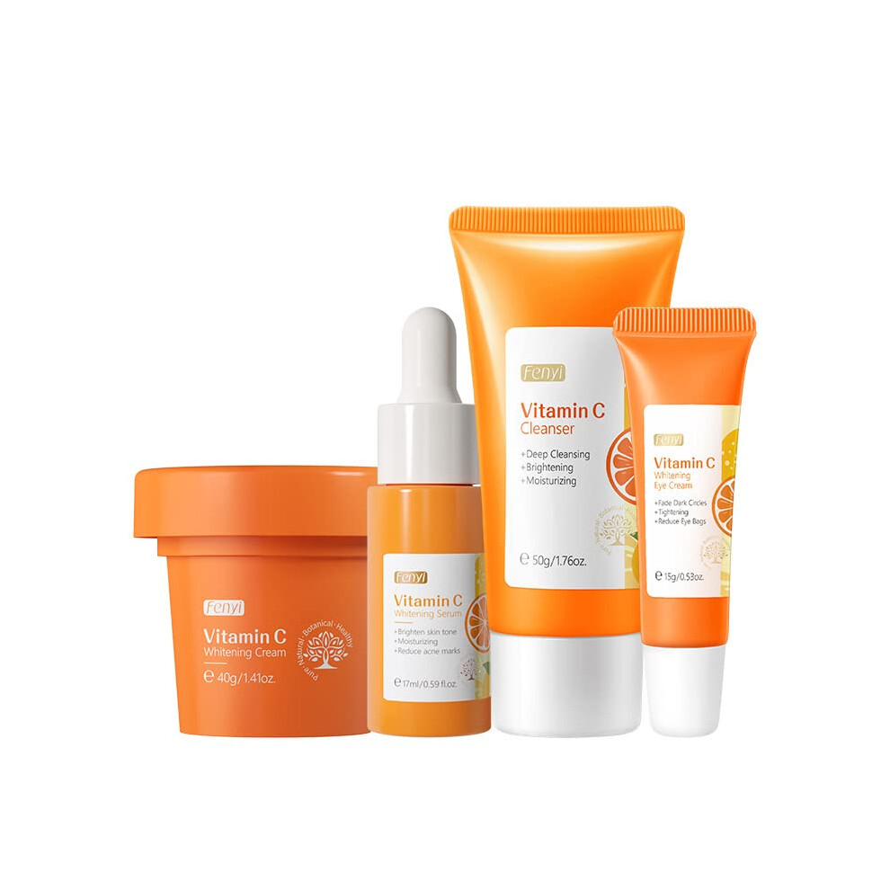 Cream Vitamin C Skincare Set For Even Skin Tone And Deep Hydration With Cleanser Serum Eye
