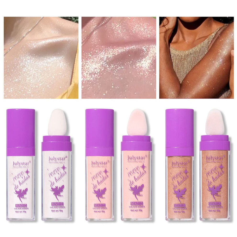 3Pcs Shimmer Highlighter Makeup Set with Glitter Powder Pen for Face Body Hair Lips Eyes