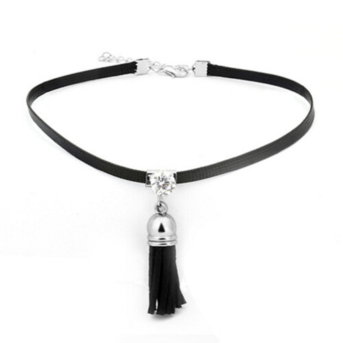 Κολιέ Choker από Faux Leather για γυναίκες, γοτθικό κολιέ με φούντα σε στυλ Boho, υψηλής
