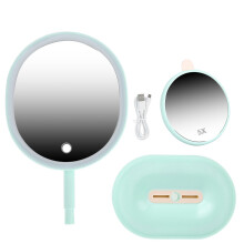 Miroir de maquillage lumineux à angle réglable avec grossissement x5 et éclairage LED intégré. Accessoire de beauté polyvalent avec batterie